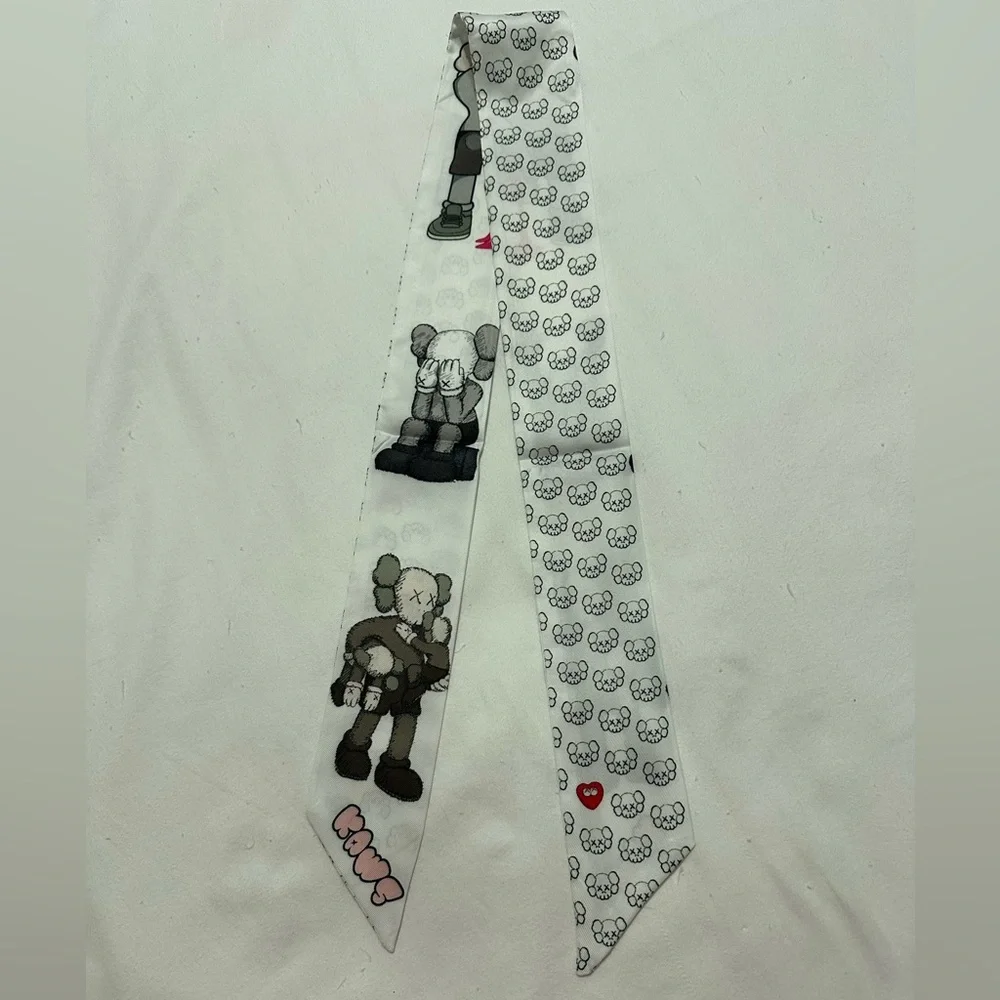 UNISEX UNIQLO KAWS STYLE WHITE SKINNY SCARF BANDEAU HAIR TIE BAG HANDLE WRAP TIE